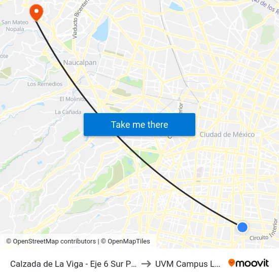 Calzada de La Viga - Eje 6 Sur Playa Pie de La Cuesta to UVM Campus Lomas Verdes map