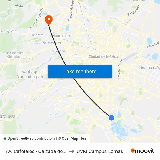 Av. Cafetales - Calzada del Hueso to UVM Campus Lomas Verdes map