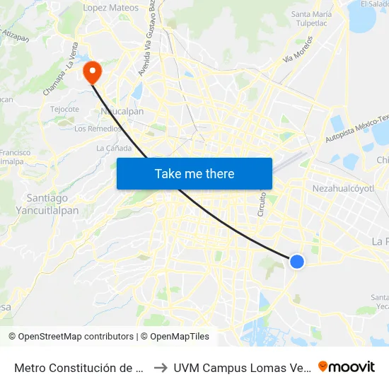 Metro Constitución de 1917 to UVM Campus Lomas Verdes map