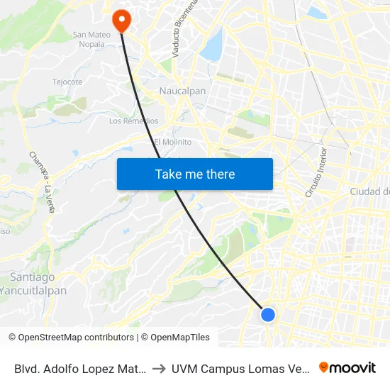 Blvd. Adolfo Lopez Mateos to UVM Campus Lomas Verdes map