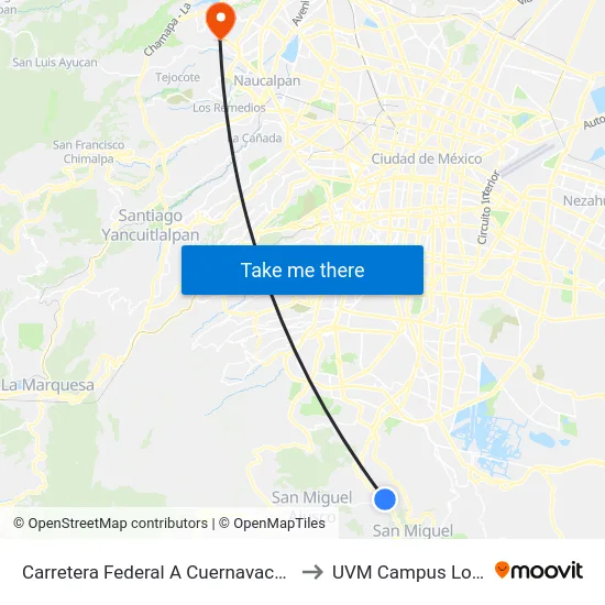 Carretera Federal A Cuernavaca - Km. 25 Granadas to UVM Campus Lomas Verdes map
