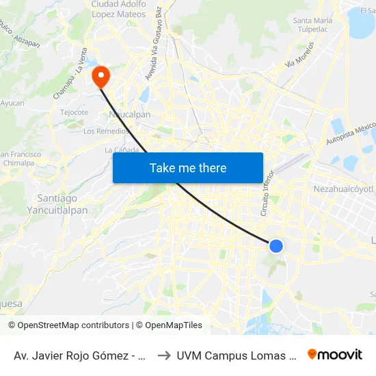 Av. Javier Rojo Gómez - Hidalgo to UVM Campus Lomas Verdes map