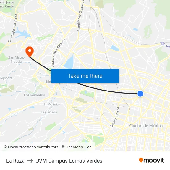 La Raza to UVM Campus Lomas Verdes map
