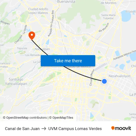 Canal de San Juan to UVM Campus Lomas Verdes map