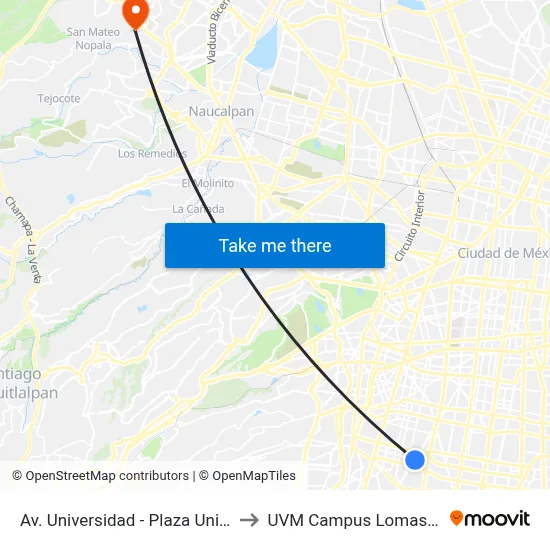 Av. Universidad - Plaza Universidad to UVM Campus Lomas Verdes map