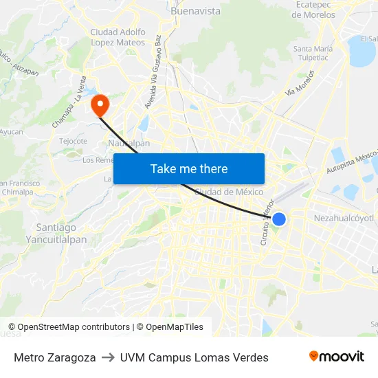 Metro Zaragoza to UVM Campus Lomas Verdes map