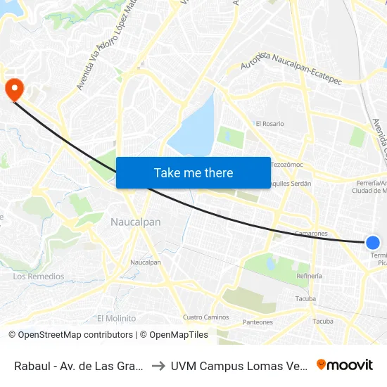 Rabaul - Av. de Las Granjas to UVM Campus Lomas Verdes map