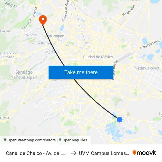 Canal de Chalco - Av. de Las Torres to UVM Campus Lomas Verdes map
