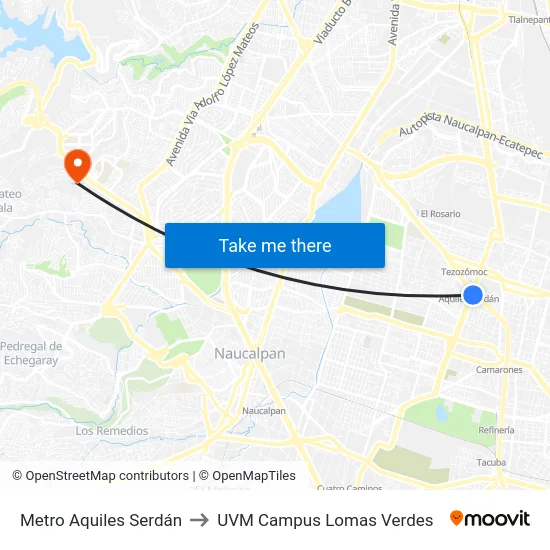 Metro Aquiles Serdán to UVM Campus Lomas Verdes map