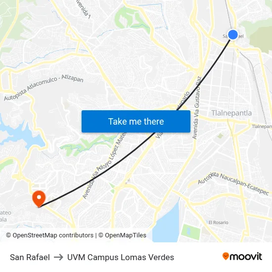 San Rafael to UVM Campus Lomas Verdes map