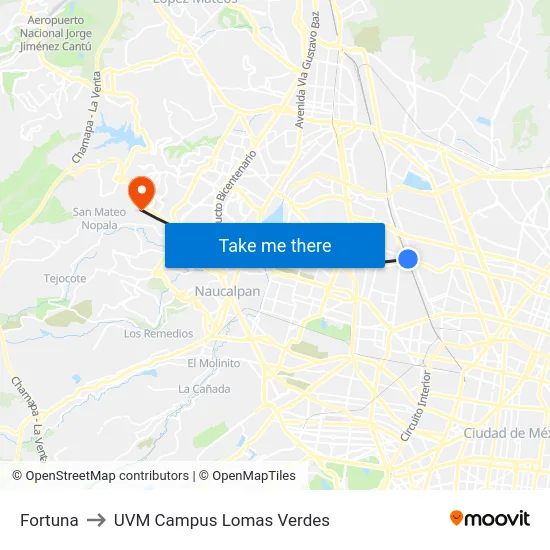 Fortuna to UVM Campus Lomas Verdes map