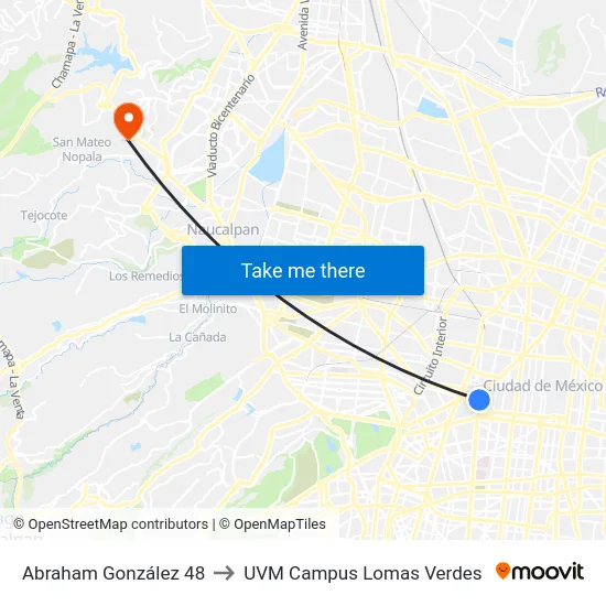 Abraham González 48 to UVM Campus Lomas Verdes map