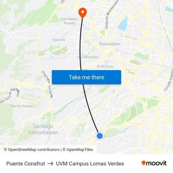 Puente Conafrut to UVM Campus Lomas Verdes map