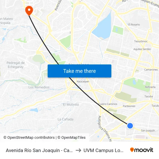 Avenida Río San Joaquín - Calle Lago Zurich to UVM Campus Lomas Verdes map