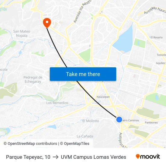 Parque Tepeyac, 10 to UVM Campus Lomas Verdes map
