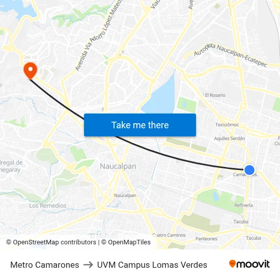 Metro Camarones to UVM Campus Lomas Verdes map