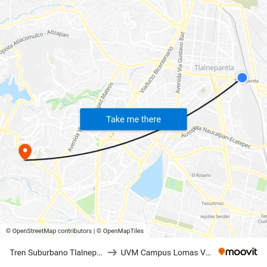Tren Suburbano Tlalnepantla to UVM Campus Lomas Verdes map