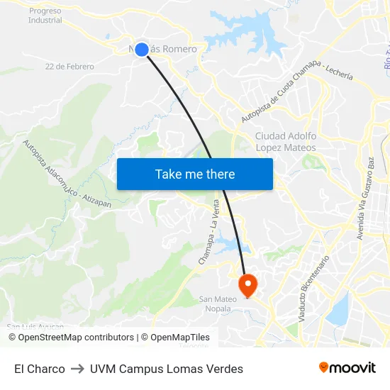 El Charco to UVM Campus Lomas Verdes map