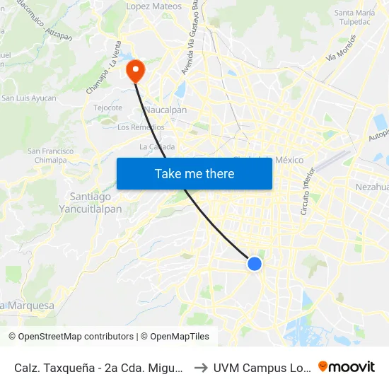 Calz. Taxqueña - 2a Cda. Miguel Ángel de Quevedo to UVM Campus Lomas Verdes map