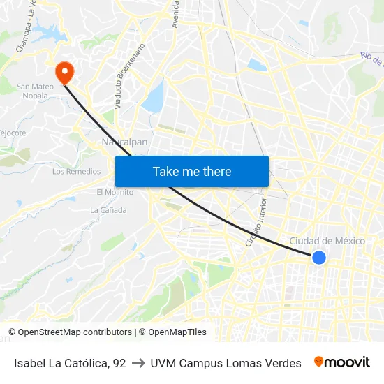 Isabel La Católica, 92 to UVM Campus Lomas Verdes map