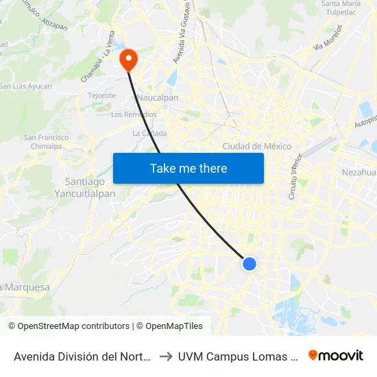 Avenida División del Norte, 3443 to UVM Campus Lomas Verdes map