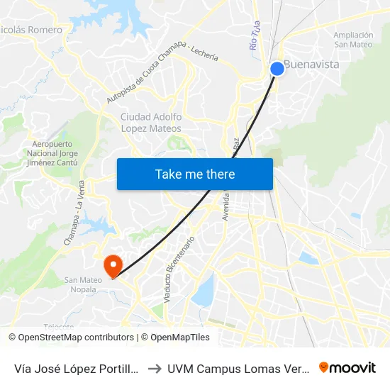 Vía José López Portillo, 7 to UVM Campus Lomas Verdes map