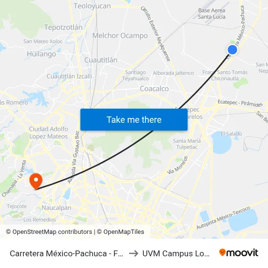 Carretera México-Pachuca - Frente 5 de Mayo to UVM Campus Lomas Verdes map
