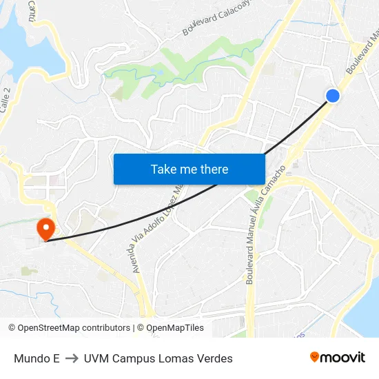 Mundo E to UVM Campus Lomas Verdes map