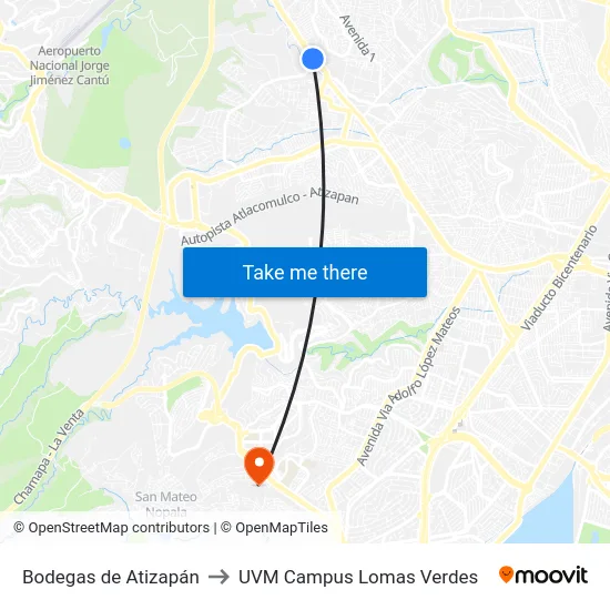 Bodegas de Atizapán to UVM Campus Lomas Verdes map