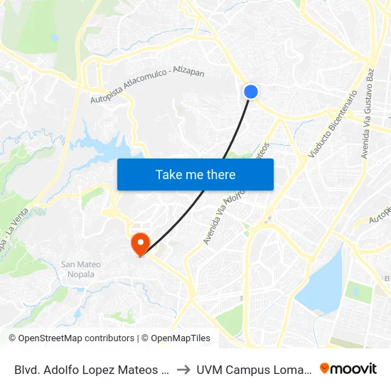 Blvd. Adolfo Lopez Mateos - El Potrero to UVM Campus Lomas Verdes map