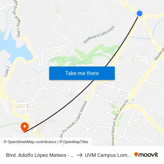 Blvd. Adolfo López Mateos - Frente Toluca to UVM Campus Lomas Verdes map