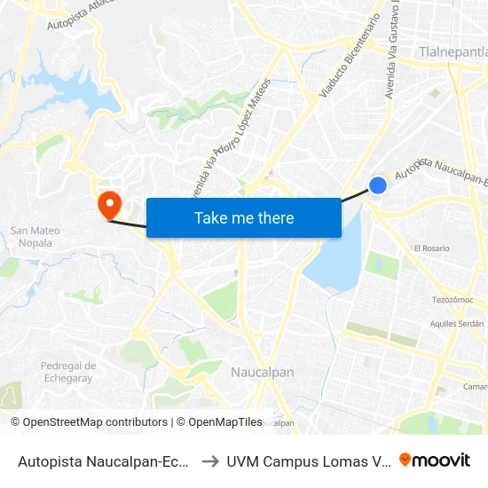Autopista Naucalpan-Ecatepec to UVM Campus Lomas Verdes map