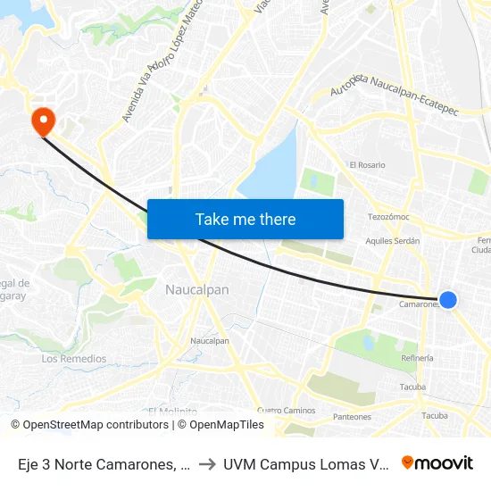 Eje 3 Norte Camarones, 1651 to UVM Campus Lomas Verdes map