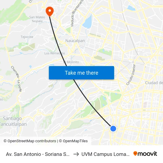 Av. San Antonio - Soriana San Antonio to UVM Campus Lomas Verdes map