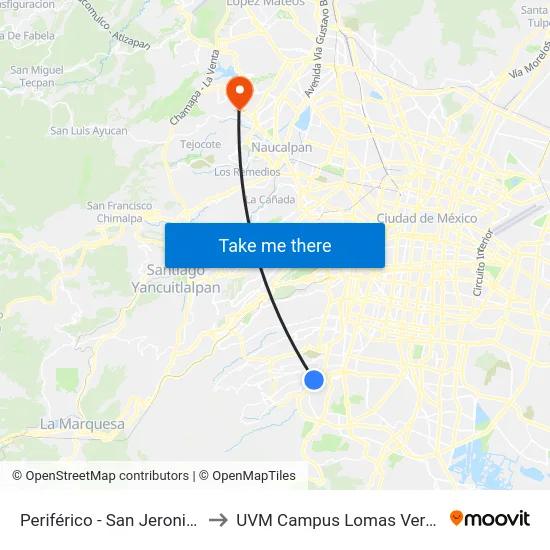 Periférico - San Jeronimo to UVM Campus Lomas Verdes map