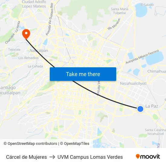Cárcel de Mujeres to UVM Campus Lomas Verdes map