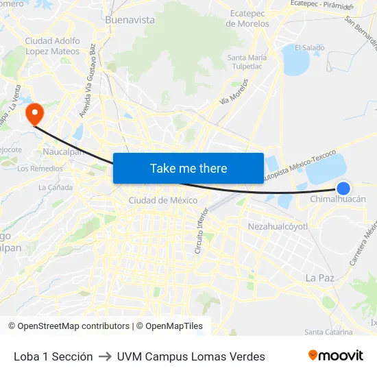 Loba 1 Sección to UVM Campus Lomas Verdes map