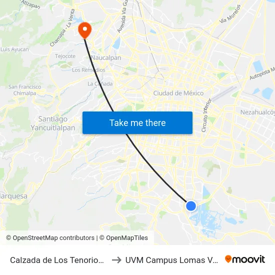 Calzada de Los Tenorios, 202 to UVM Campus Lomas Verdes map