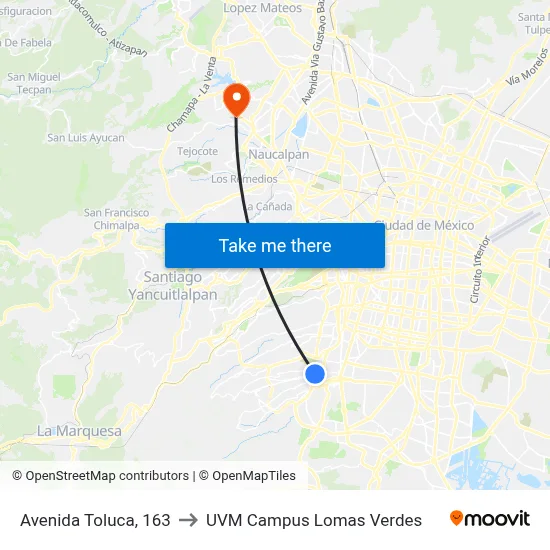 Avenida Toluca, 163 to UVM Campus Lomas Verdes map