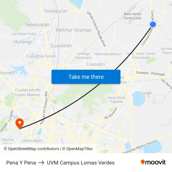 Pena Y Pena to UVM Campus Lomas Verdes map