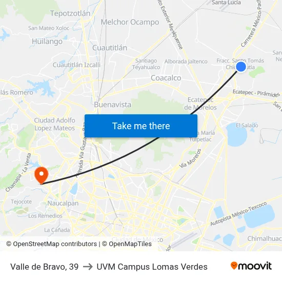 Valle de Bravo, 39 to UVM Campus Lomas Verdes map
