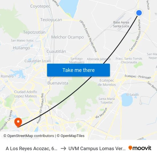 A Los Reyes Acozac, 6110 to UVM Campus Lomas Verdes map
