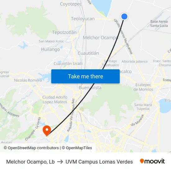 Melchor Ocampo, Lb to UVM Campus Lomas Verdes map