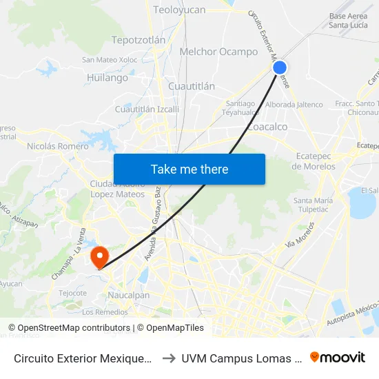 Circuito Exterior Mexiquense, 312 to UVM Campus Lomas Verdes map