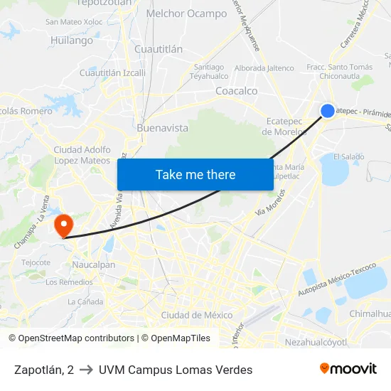 Zapotlán, 2 to UVM Campus Lomas Verdes map