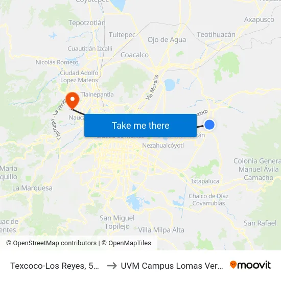 Texcoco-Los Reyes, 5777 to UVM Campus Lomas Verdes map