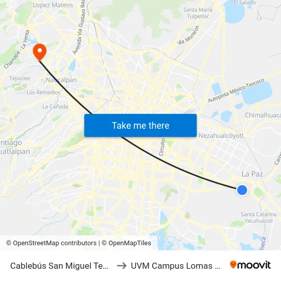 Cablebús San Miguel Teotongo to UVM Campus Lomas Verdes map