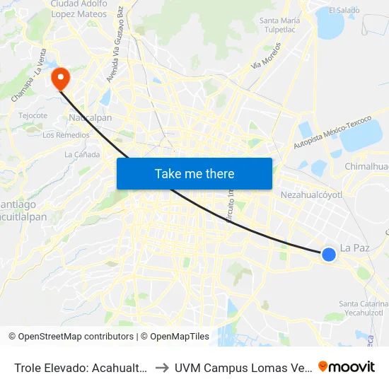 Trole Elevado: Acahualtepec to UVM Campus Lomas Verdes map