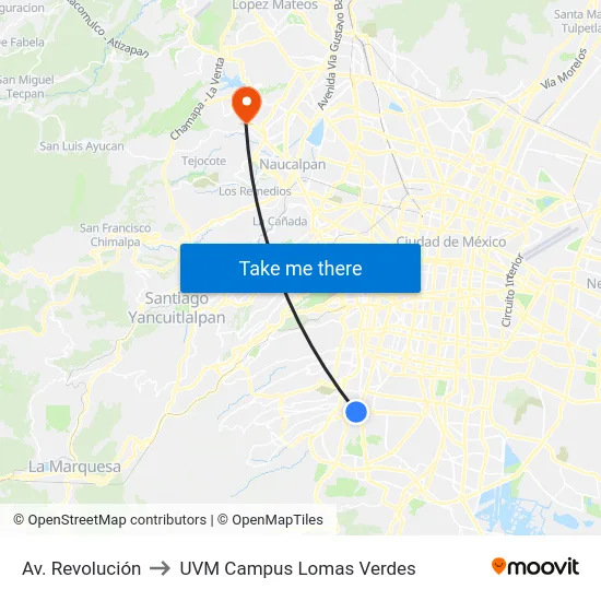 Av. Revolución to UVM Campus Lomas Verdes map