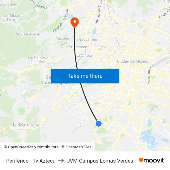 Periférico - Tv Azteca to UVM Campus Lomas Verdes map